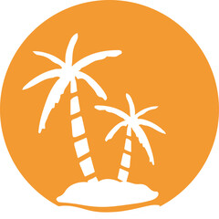 Coconut tree on island with sun logo - 618593742