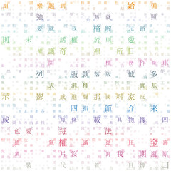 Abstract Matrix background. Random Characters of Chinese Traditional Alphabet. Gradiented matrix pattern. Vivid color theme backgrounds. Tileable horizontally. Modern vector illustration.