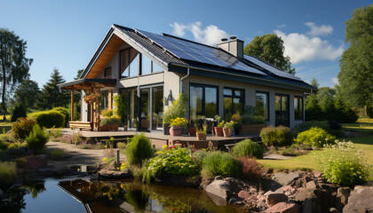 Finnish south facing house with solar panels on the roof