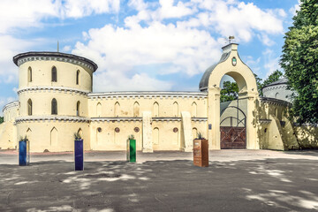 Trostyanets, Sumy Oblast, Ukraine - June 18, 2023: Outside view of the Krugliy dvіr Round Court in...