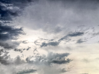 Dramatic stormy sky. Cloudscape with black clouds before rain in summer