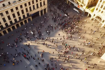 People crowd walking on around city square view from the top © Canvas Alchemy