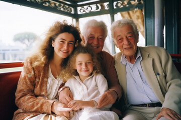 Three generation caucasian family gathering at home