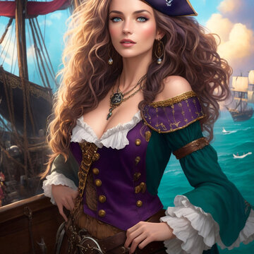 Danielle van de Donk, full body potrait of a photorealistic beautiful woman, (aboard a pirate ship black pearl), intense coloration fantasy, light hair, a stunning realistic photograph 20 years , rand
