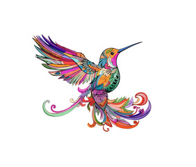 Flat vector illustration of a hummingbird with color patterns on a white background