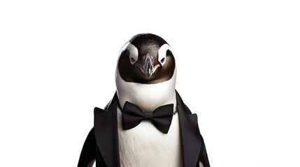 A penguin in a tuxedo attending a formal black-tie event. Generative AI.