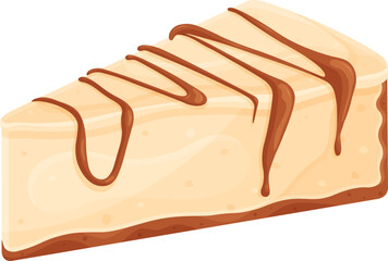 vector illustration, cheesecake with chocolate, a piece of cake poured with chocolate, illustration for a cafe or pastry shop, sweet dessert