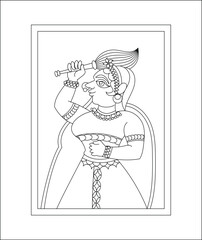 Illustration drawn in Pinguli folk art style of Maharashtra India. for textile printing, logo, wallpaper
