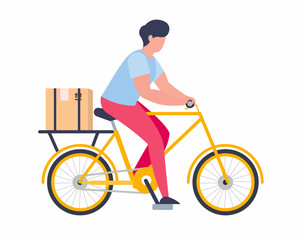 Fototapeta premium Fast and free delivery by cycle Courier on bicycle with parcel box on the back seat Ecological fast delivery concept.