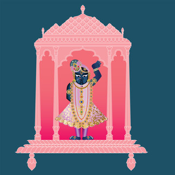 Shrinathji or Lord Krishna as Pichwai folk painting	