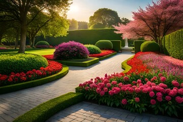 garden with flowers and trees Generated Ai