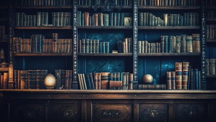 a wooden bookshelf with lots of books Generative AI