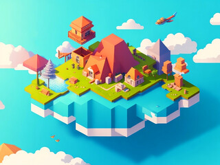 Isometric landscape floating in the sky
