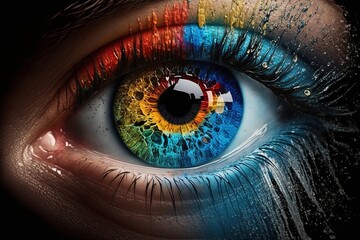 human colorful eyes generated by AI 