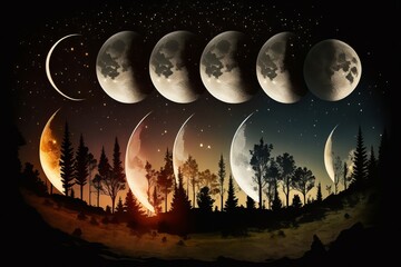 Phases of the Moon waxing crescent first quarter waxing gibbous generated by AI