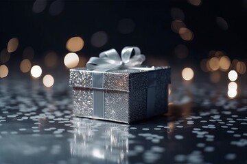 Silver Gift Box On Glitter generated by AI
