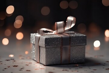 Silver Gift Box On Glitter generated by AI