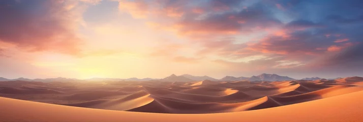 Fototapeten A panorama of the Sahara or a desert in the evening light, generative ai © Teppi