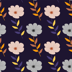 Simple stylized flower seamless pattern. Decorative naive botanical backdrop.