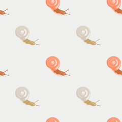 Cute snails seamless pattern. Funny cartoon character wallpaper in doodle style.