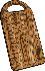 Hand drawn cutting rectangular wooden board with handle . Kitchen utensils sketch. Engraving style