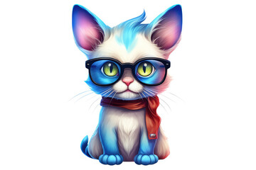 Obraz premium Colorful Kitty cat wearing glasses isolated on a white background