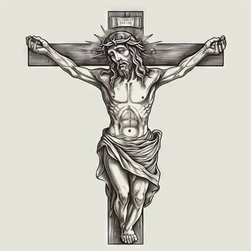 Crucifix cross with Jesus sketch hand drawn engraved style religion Vector illustration "ai genarated "