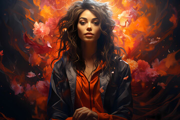 Portrait of a confident woman with an abstract background, generative AI