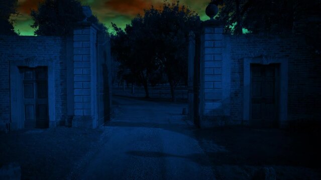 Spooky Electrical Storm Above Mansion Gates