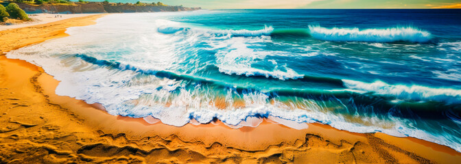 Naklejka premium Waves on the beach as background. Beautiful natural summer background. Summer holidays concept