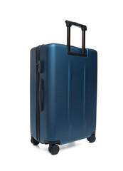 Large polycarbonate suitcase isolated on white background. Travel suitcase isolated on white background.