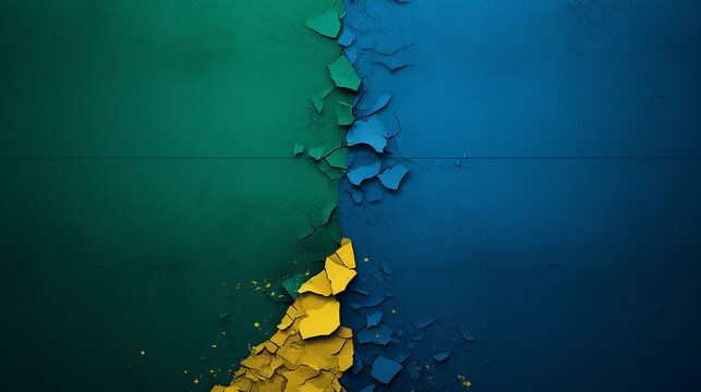 Imagem cores do brasil dividida em dois cantos movendo-se sobre um fundo verde  e  azul