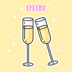 Champagne logo design. Champagne glass logo. Vector illustration for cheers logo, print, post