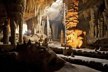 stock photo of a design inside cave show stalactites and stalagmites photography