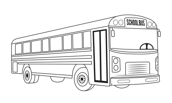 School Bus Line Art vector. Kids Elementary School Bus Clipart