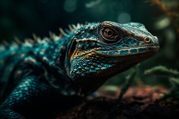 Fototapeta premium Scary lizard up close. Generative AI