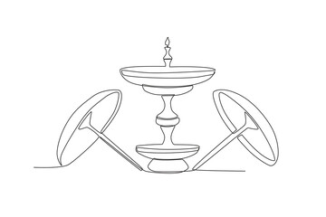 Two umbrellas and an oil lamp. Onam one-line drawing