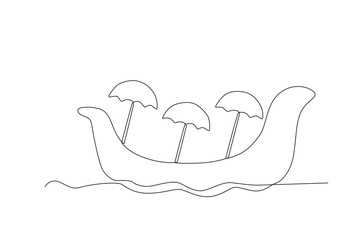 A boat sails with an umbrella on it. Onam one-line drawing