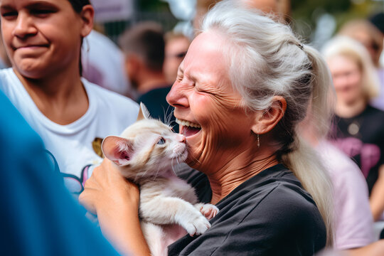 Pet adoption event capturing the moment when a rescued animal finds its forever home, highlighting the life-changing impact of pet companionship. Generative AI