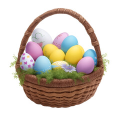 easter eggs in basket on Transparent background (PNG)