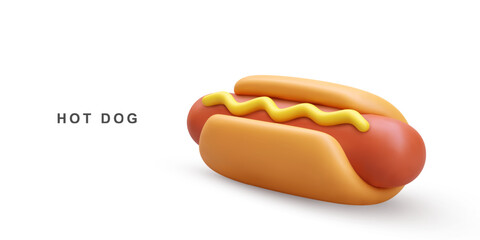3d realistic Hot Dog on white background. Vector illustration.