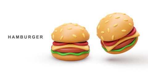 3d realistic two Hamburger. Vector illustration.
