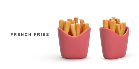 Two realistic French fries on white background. Vector illustration.