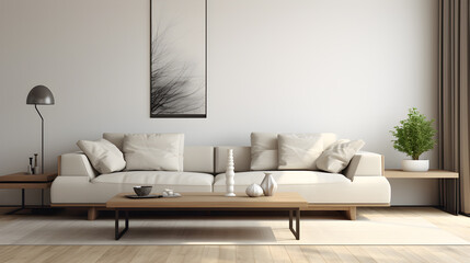 Fototapeta na wymiar living room interior, Minimal style, Mockup frame, Generative AI
