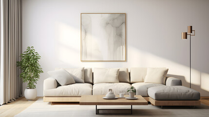 living room interior, Minimal style, Mockup frame, Generative AI