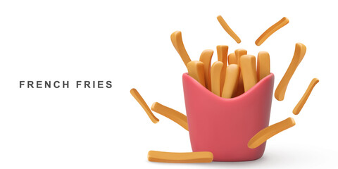 3d realistic French fries. Vector illustration.