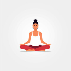 vector illustration, young girl sitting meditating