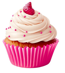 pink cupcake isolated on white background PNG , ai generative image 