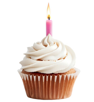 birthday cupcake with candle full HD transparent background png,  ai generative image 
