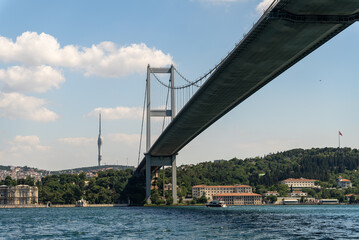 Bosphorus Bridge; also called 15 july martyrs bridge or 15 temmuz sehitler koprusu, seen from...